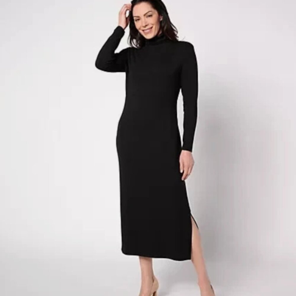Women with Control Fnspn Jersy Tmmy Cntol Midi Dress-Black-Petite 3X-NWT-A623040